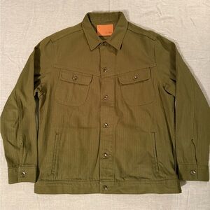 Taylor Stitch - Long Haul Jacket in Washed Olive Green Herringbone - 46/XXL